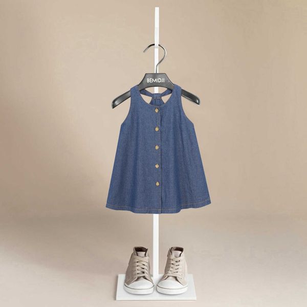 Robes pour filles Enfants Filles Robe en jean Vêtements d'été pour bébé Gilet cool sans manches Revers Découpé Robe A-ligne Enfants Casual All-Match RobesHKD230712