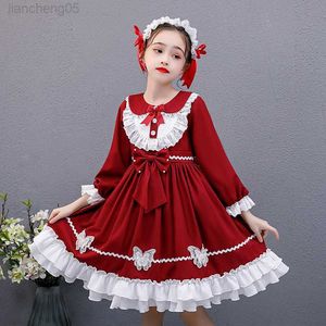 Meisjesjurken Kinderen Girls Jurken Spaans Court Lolita Style Princess Dress voor 3-13 ys kinderen Vintage Lace Party Performance Kleding Y25 W0224