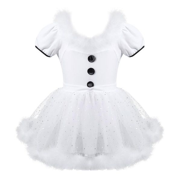 Robes de fille enfants filles plumes garniture costume de Noël bonhomme de neige habiller scintillant patinage tutu justaucorps ballet danse noël