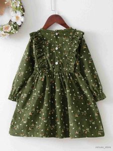 Robes de fille pour enfants Girls'green Floral Cordire