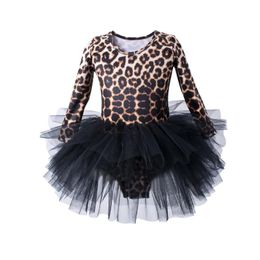Vestidos de niña niños niñas leopardo gimnasia leotardo Ballet vestido de manga larga danza tutú ropa de bailarina para niñas