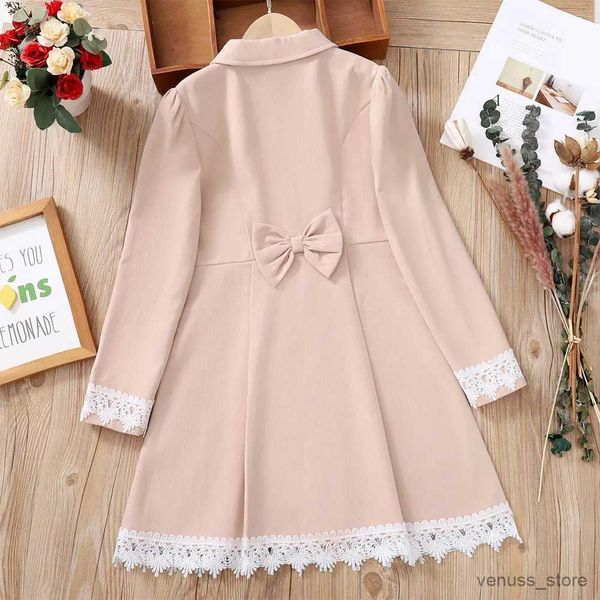 Vestidos de niña para niños vestidos de camisa de manga larga para niñas otoño invierno Nuevo niño botones frontales encaje hemino rosa princesa vestida para niños ropa