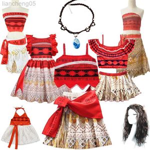 Robes de fille Enfants Moana Venez pour les filles Bretelles Dos nu Vaiana Robe d'été Perruque Enfants Bébé Vêtements Carnaval Noël Anniversaire Tenue W0314