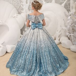 Girl s jurken Kids Prom 2023 Girls Elegante pailletten Balljurken met boog tieners avondfeestje formele jurk meisje duinceanera 230731