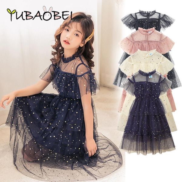 Robes de fille enfants robes d'été en maille pour filles coréennes enfants star princesse robe à manches courtes robe de fête d'anniversaire Costume 6 8 10 12 ans 230729