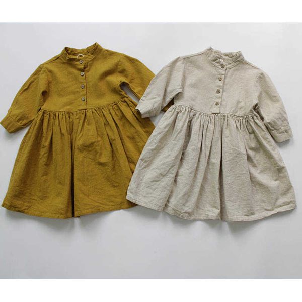 Vestidos de niña Estilo coreano Bebé Niñas Algodón Lino Vestido de manga larga Niños Princesa Vestidos de fiesta Vestido vintage Ropa de moda informal G230222