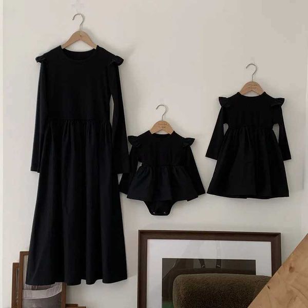 Vestidos de niña Estilo coreano Primavera Otoño Niños Princesa Vestido Bebé Niña Mangas largas Algodón Vestido negro Enfermera Ropa para niños 240315