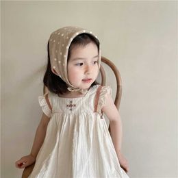 Robes de fille Robe d'été de style coréen pour bébé fille manches évasées beige orange col carré genou-longueur princesse robe enfant vêtements E3100