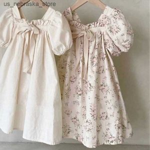 Robes de fille Version coréenne du nouveau été fille Baby Bow Bubble Sleep Sweet Lace Square Colliline Robe Q240418