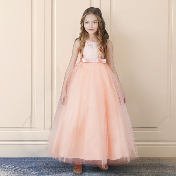 Vestidos de niña de encaje de 5 a 14 años, vestido infantil para niñas, vestido largo de tul de boda para niñas, vestido Formal de desfile de fiesta de princesa, vestido Formal para niños adolescentes