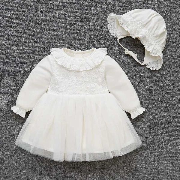 Vestidos de niña Lace White Wedding Vestido adecuado para la ropa de niña recién nacida Juego de ropa de primavera de verano D240520