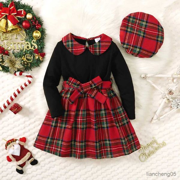 Vestidos de niña LAPA 3Y-7Y Vestido para niñas Traje Pan Collar Vestido de manga larga + Sombrero 2 piezas Navidad Nuevos niños encantadores trajes de calle