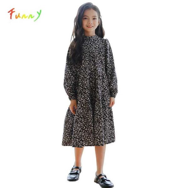 Robes de fille Grandes filles robe avec imprimé floral à manches longues robes en mousseline de soie lâche printemps été robes pour enfants fille 6 8 10 12 14 16 ans 240315