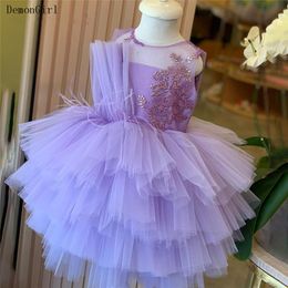 Robes de fille lavande mignon enfants vêtements broderie sans manches robe d'anniversaire bébé fille année fête robes fille