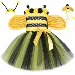 Meisjes Jurken Little Bee Tutu Jurk voor Meisjes Halloweeen Cosplay Kostuum Tule Bloemen Kids Holiday Party Honeybee Fairy Fancy Dress Up Outfit 230615