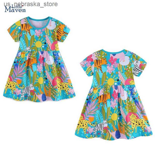 Robes de fille Little Fur 2024 Vêtements de fête pour enfants bébé fille coton robe d'été mignon animal imprimé robe enfant Q240418