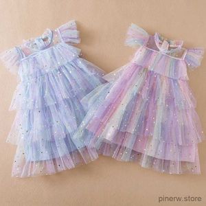 Robes de fille Petites filles vêtements à paillettes robe décontractée d'été 3-8 ans mignon bébé anniversaire robes maille fête de mariage robes de princesse pour les enfants