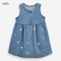 Robes de fille Little maven 2023 bébé filles été robe en jean coton avec de beaux motifs nouvelle mode solide vêtements décontracté enfants 2-7 0131