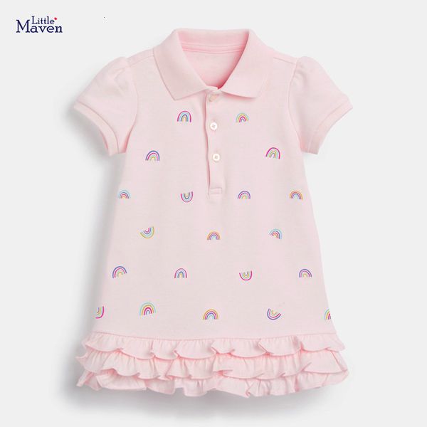 Robes de fille Little maven 2023 Vêtements d'été décontractés en coton rose arc-en-ciel Jolie princesse pour bébé filles enfants de 2 à 7 ans 230411