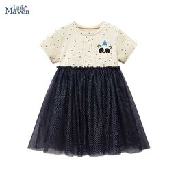 Robes de fille Little Maven 2024 Childrens coréens NOUVEAU Vêtements bébé filles Coton Coton Childrens Vêtements décontractés dessin animé Panda Childrens Mesh Dressl2405