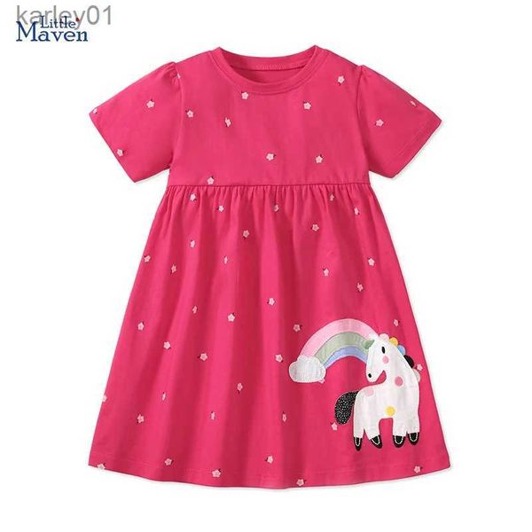 Robes de fille Little maven 2024 nouveau bébé filles coton été vêtements pour enfants pour enfants vêtements dessin animé arc-en-ciel robe pour bébé yq240327