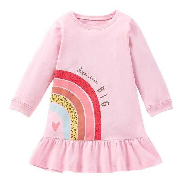 Robes de fille Little Maven Baby Girls Robe 2023 Nouvelle automne Girls Elegant Rose Robe Rainbow Prints Childrens Long Manches Robes Cotton KidSl2405