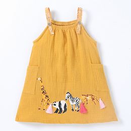 Girl S -jurken Little Maven Baby Meisjes Slip Animal Elephant Giraffe Prints Pocket voor Toddler Infant Beach 230508