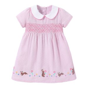 Girl S Jurken Little Maven Girls Pink Beach Animal Rabbit Print Kids Party 2 jaar Peuter Baby Peter Pan Collar Feestelijke jurk 230508