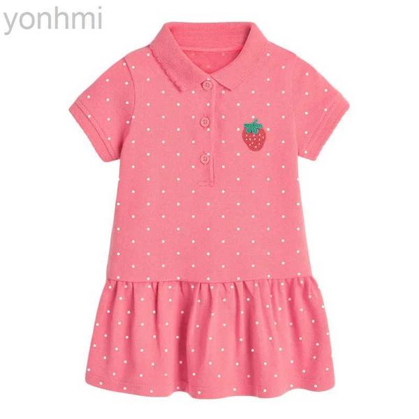 Robes de fille Little Maven Summer Girls Vêtements Appliques aux fraises belles enfants filles robes de polo causales pour les filles Robe de col de remin-down D240423