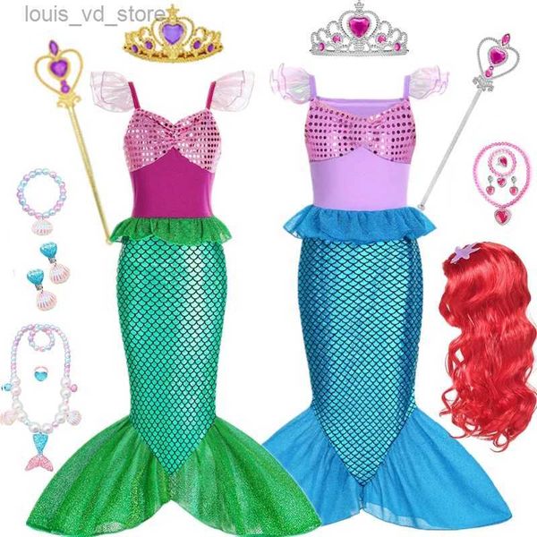 Vestidos de niña Little Mermaid Ariel Princess Dress Kids For Girls Cosplay Children Carnival Birthday Party Fiest Vestido T240415