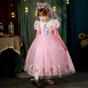 Robes de fille à cheveux longs robe princesse Robe d'été et d'automne rose fille anniversaire sofia rôle joueur en velours formelle princesse longue robe 2-10 ans