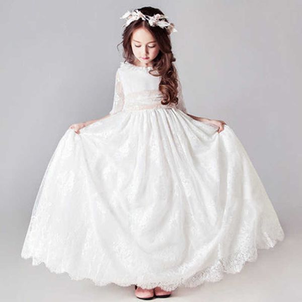 Vestidos de niña Vestidos largos blancos para niñas Princesa Elegante Invitados de boda Niños Dama de honor Vestido de encaje Fiesta Vestido de noche 3 6 14 años
