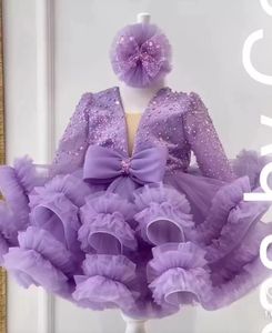 Robes de fille Robe de fille de fleur de luxe encolure dégagée robes de soirée bouffantes pour filles pour mariage manches courtes Tulle enfants robe de cérémonie de noël 231110