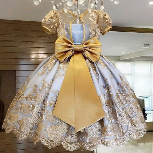 Vestidos de niña princesa de lujo princesa vestida de niña ropa de encaje de flores para niñas ropa de cumpleaños estampado amarillo ropa linda para niños 230815