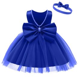 Vestidos de niña LZH 2024 MANEVELESS Bow Princess Dress Baby Girls First Birthday Party Vestina recién nacida 0-1-2 años D240520