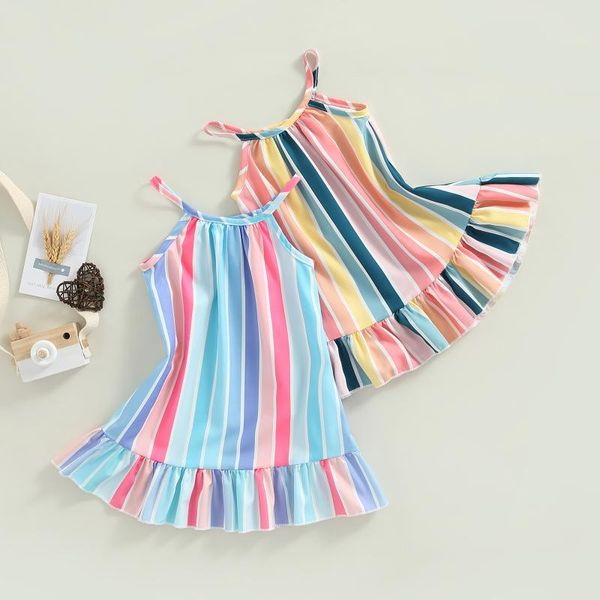 Robes de fille MaBaby 6M-4Y Toddler Born Infant Baby Girls Dress Summer Striped Sleeveless A-line Travel Holiday Clothing D01Girl's
