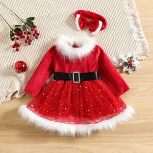 Robes de fille Ma Baby 6M 5Y Noël Fille Robe Rouge Enfant Enfant Bow Paillettes Tulle Tutu Fête Noël Année Costumes D01 221118