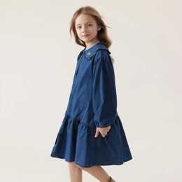Girl's jurken Marc Janie Girls Doll -halslijn geborduurde denimjurk Spring Franse collectie 240163L240508