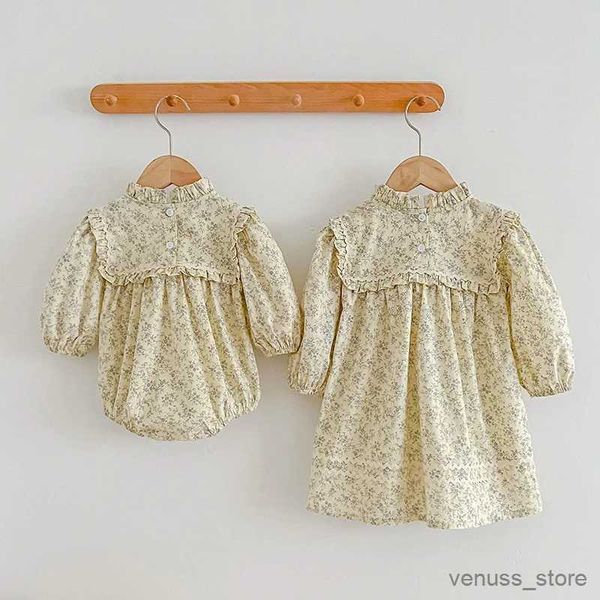 Robes de fille assorties sœurs à la recherche d'automne neuve de lacerie florale mignonne mignonne fille robe bébé fille roberie kids filles vêtements de printemps