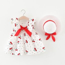 Meisjesjurken Melario baby meisjesjurk 2022 zomer baby boog polka dot tutu print cherry prinses schattig klein meisje outfitgirl's