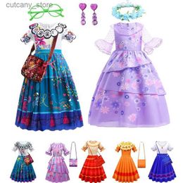 Girl's jurken mirabel jurk voor meisjes encanto madrigale cosplay kostuums kinderen isabella jurken carnaval Halloween Princess Party Feestkleding 4-10y L240402