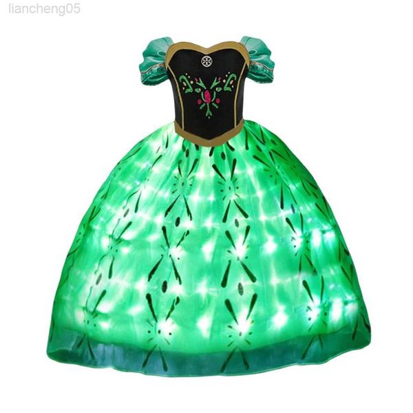 Robes pour filles Personnage de film Come Princess Robe lumineuse LED Glamour Girl Cosplay Carnaval Cadeau d'anniversaire Robe de soirée Robe de soirée verte W0224