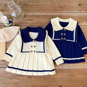 Meisjesjurken marine styletoddler babymeisjes prinses jurk lange mouwen breien jurken met lange mouwen herfst lente kinderen feestjurken kinderen kleding