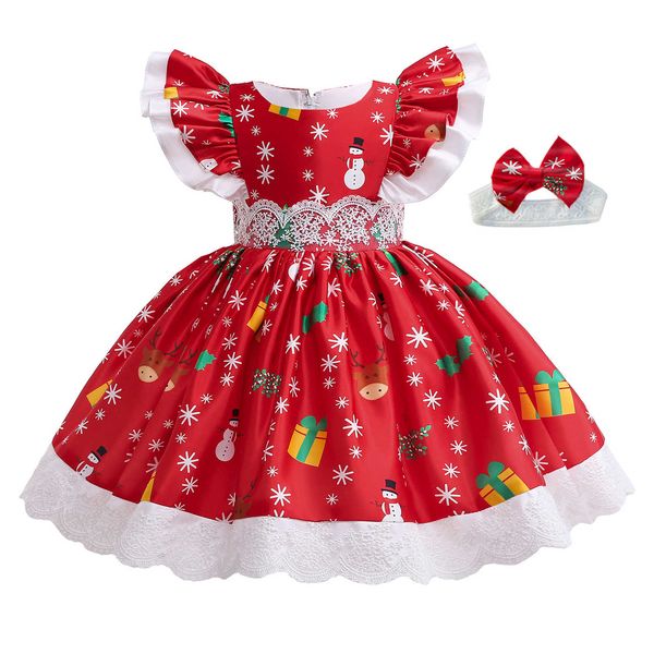 Robes de fille Nouveau 010 ans rouge vert robe de noël infantile enfants dentelle fleur fille robe nouveau-né enfant en bas âge enfants costumes de fête de noël vêtements Z0223