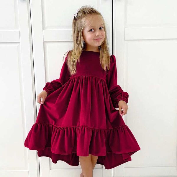 Robes de fille Nouveau 712 ans filles printemps automne hiver velours à manches longues à volants ourlet robe princesse enfants robe de soirée enfants vêtements Z0223