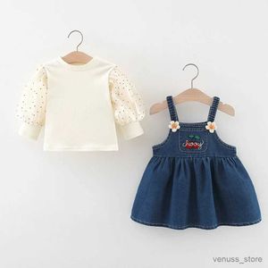 Robes de fille Nouveaux ensembles d'automne girls enfants maille t-shirt à manches longues + enfants bébé bébé jeans fleur robe globale 2pcs tenues