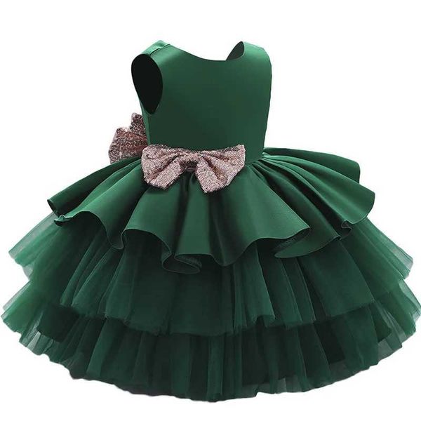 Robes de fille Nouvelles bébés filles grandes paillettes Bownot Brithday Party Robe Toddler Kids Winter Automne V Back Christmas Elegant Wedding Vestidos