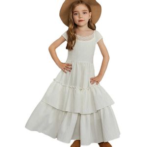 Girl's jurken Nieuwe Baby Kids Flower Girls Wedding Jurken Meisjes Lace Ruffles Laagde Princess Party Dress Teenager Kleding voor 3 4 6 8 10 12Y P230327