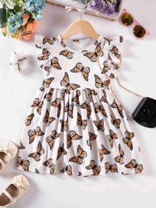 Vestidos de niña Nuevo vestido de animal de dibujos animados Lindo patrón de mariposa impresas vestidos sin mangas para niños pequeños vestidos de amor casuales h240426