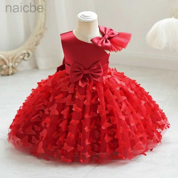 Vestidos de niña Nuevo vestido lindo de cumpleaños con flores de mariposa Vestido de belleza para niños con lazo ldd240313